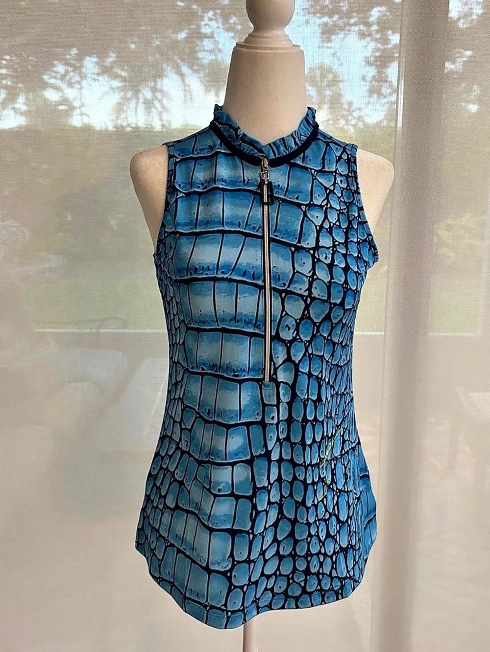 Jamie Sadock Gator Print Sleeveless Polo Blue & Black XS